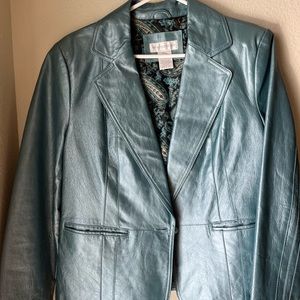 Beautiful Teal Metallic Leather Jacket